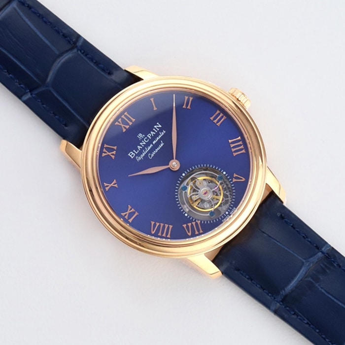 Top-tier watch Blancpain men's blue dial Art Master series leather strap watch front view