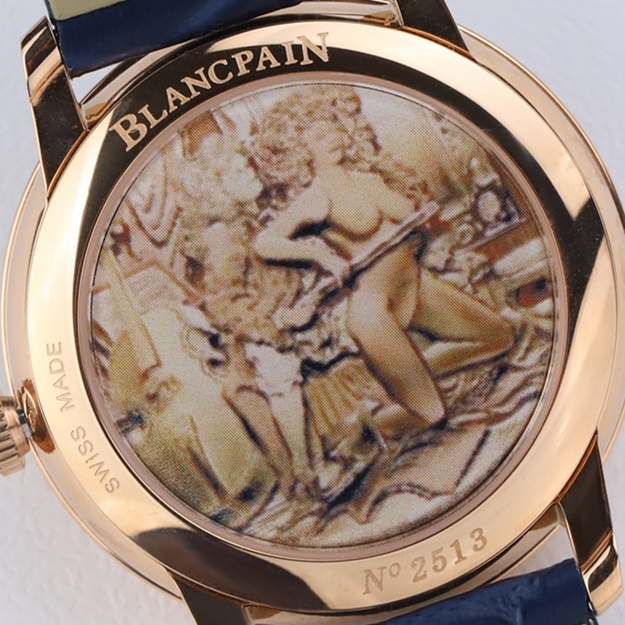 Top-tier watch Blancpain men's blue dial Art Master series leather strap watch back cover picture