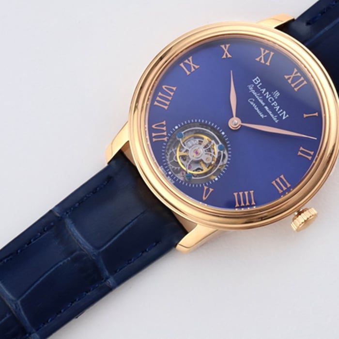 Top-tier watch Blancpain men's blue dial Art Master series leather strap watch front view