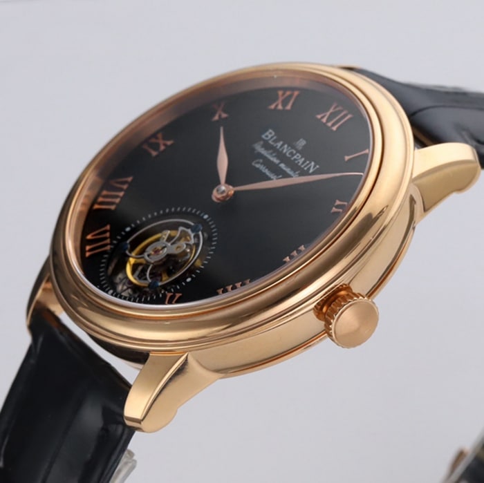 Top-tier watch Blancpain men's black dial Art Master series leather strap watch side view