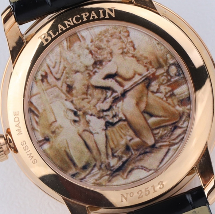 Top-tier watch Blancpain men's black dial Art Master series leather strap watch back cover picture