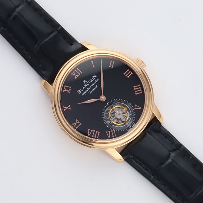 Top-tier watch Blancpain men's black dial Art Master series leather strap watch front view