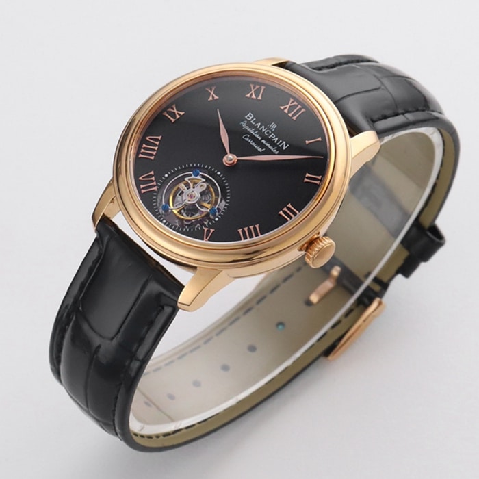 Top-tier watch Blancpain men's black dial Art Master series leather strap watch front view
