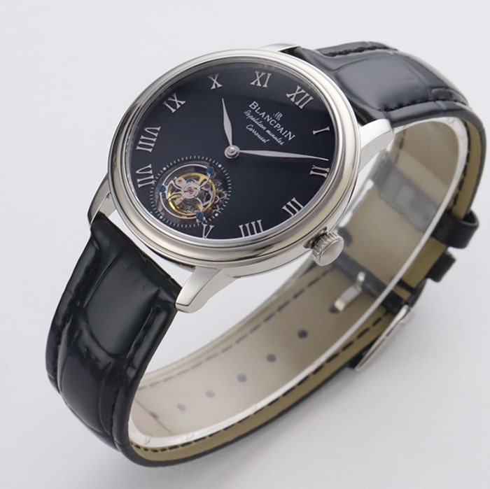 Top-tier watch Blancpain men's black dial Art Master series leather strap watch front view