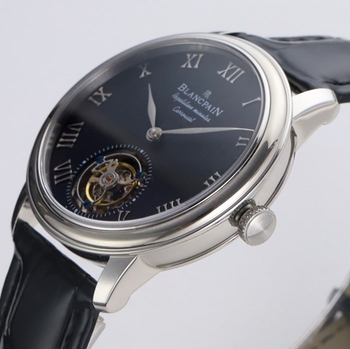 Top-tier watch Blancpain men's black dial Art Master series leather strap watch side view