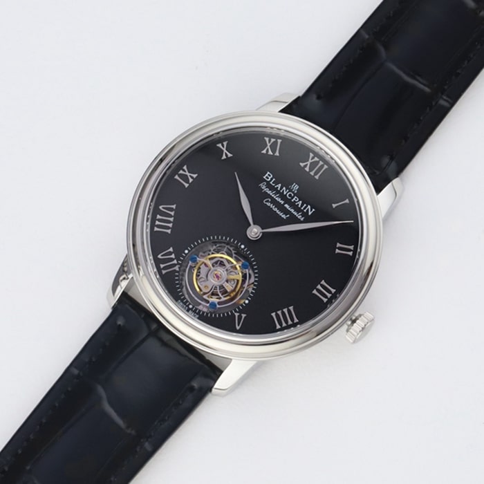 Top-tier watch Blancpain men's black dial Art Master series leather strap watch front view