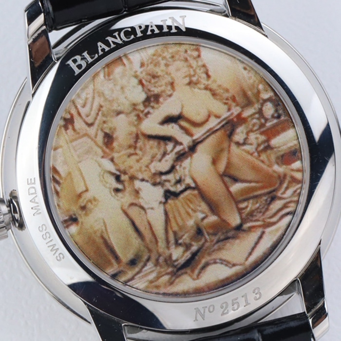 Top-tier watch Blancpain men's black dial Art Master series leather strap watch back cover picture