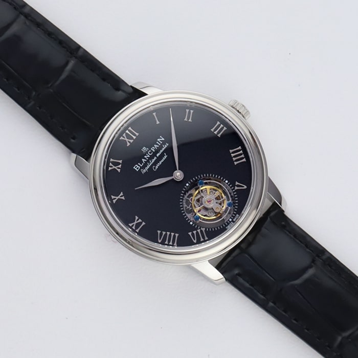 Top-tier watch Blancpain men's black dial Art Master series leather strap watch front view