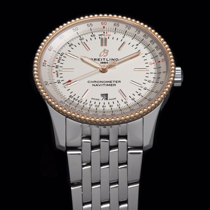 top-tier watch Breitling men's white dial aviation chronograph1 series steel bracelet watch detail shots