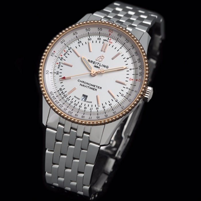 Top-tier watch Breitling men's white dial aviation chronograph1 series steel bracelet watch front view