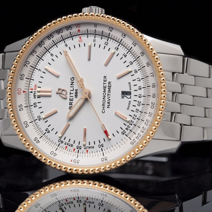 Top-tier watch Breitling men's white dial aviation chronograph1 series steel bracelet watch front view