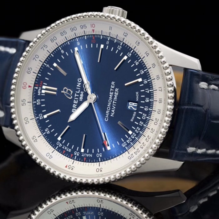 top-tier watch Breitling men's blue dial aviation chronograph1 series steel bracelet watch front view