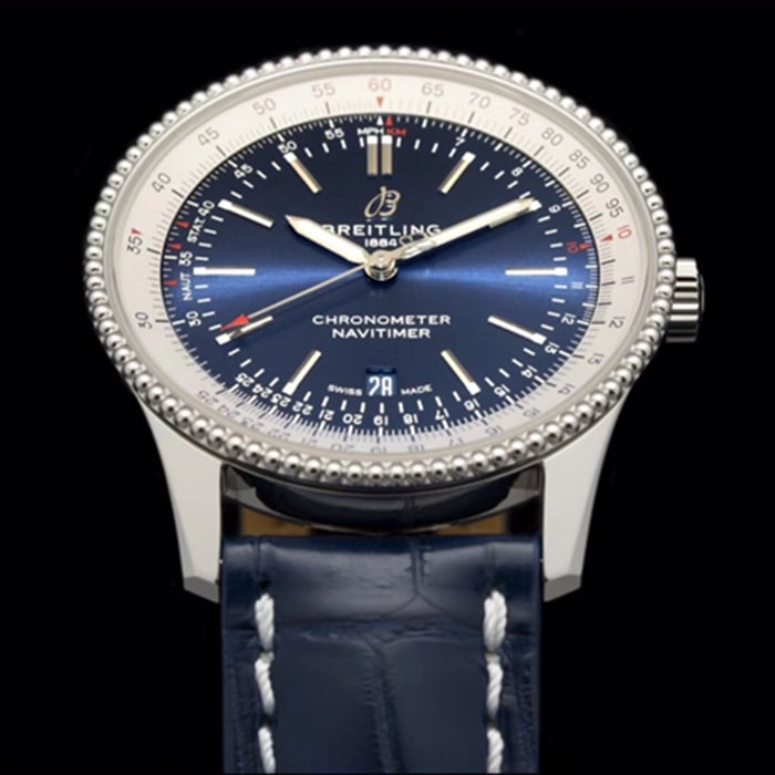 top-tier watch Breitling men's blue dial aviation chronograph1 series steel bracelet watch detail shots