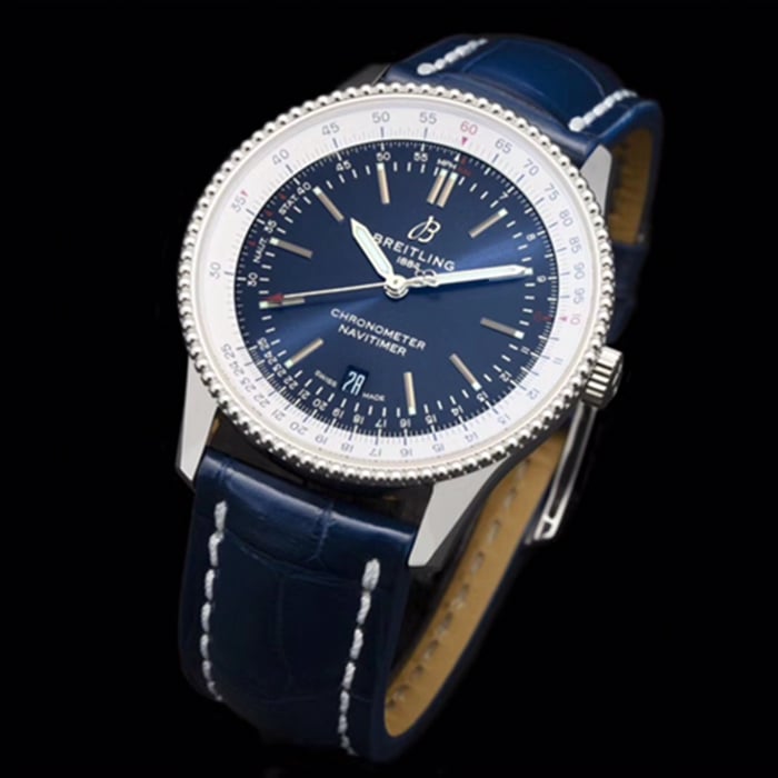 top-tier watch Breitling men's blue dial aviation chronograph1 series steel bracelet watch front view