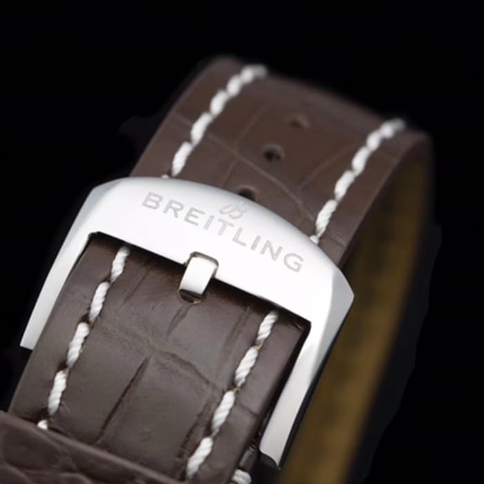 top-tier watch Breitling men's white dial aviation chronograph1 series leather strap watch clasp picture