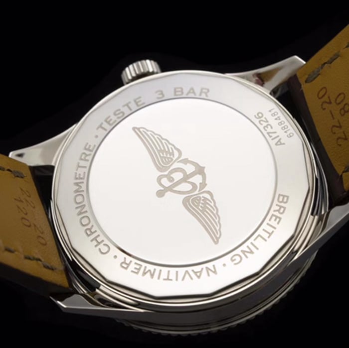 top-tier watch Breitling men's white dial aviation chronograph1 series leather strap watch back cover picture