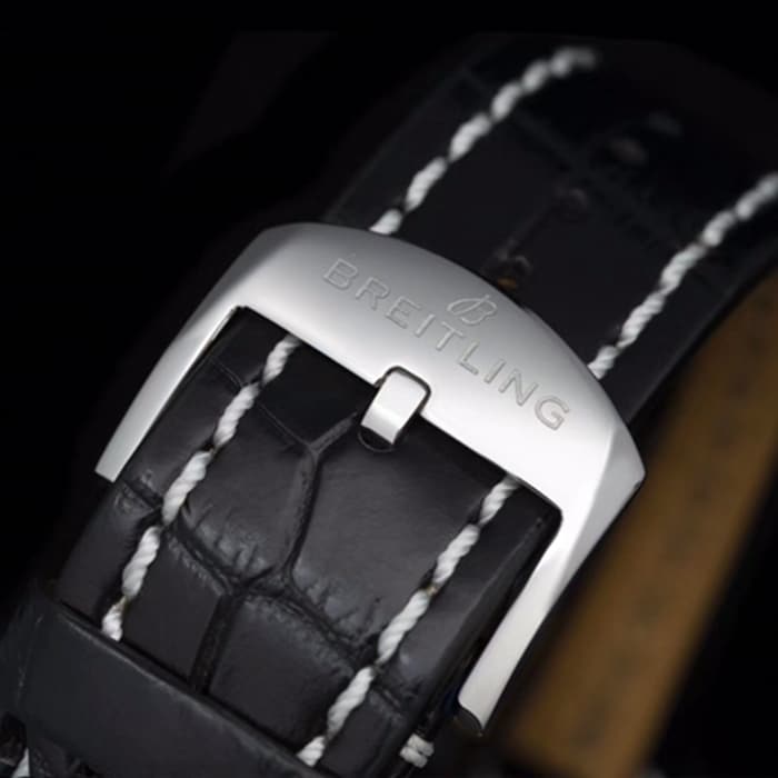 top-tier watch Breitling men's black dial aviation chronograph1 series leather strap watch clasp picture