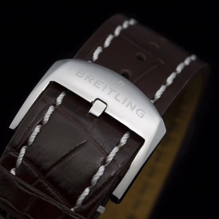 top-tier watch Breitling men's white dial aviation chronograph1 series leather strap watch clasp picture