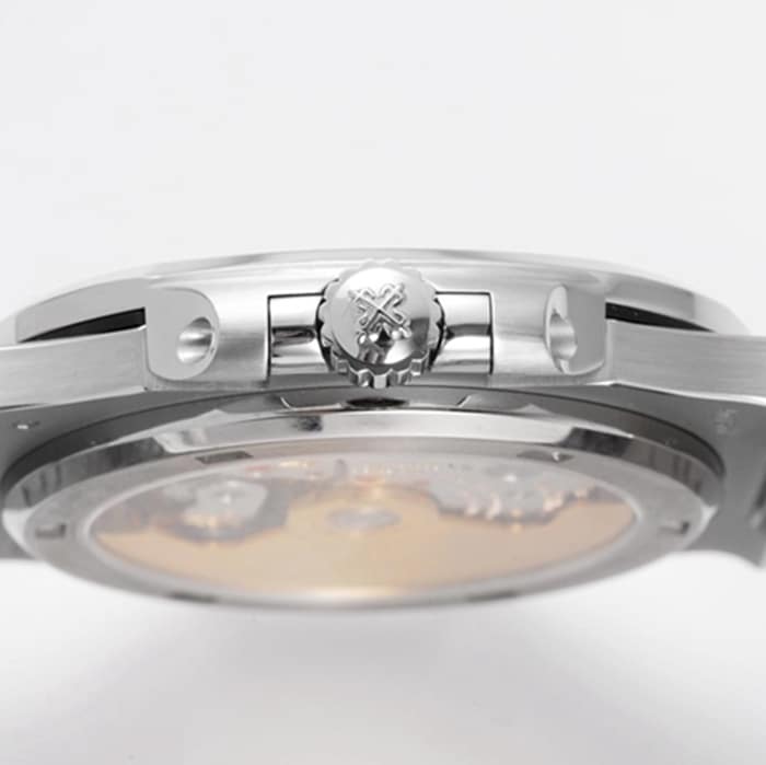 top-tier watch Patek Philippe men's white dialsteel bracelet watch side view
