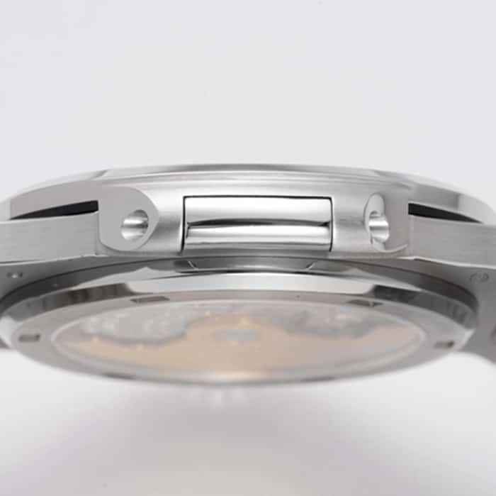 top-tier watch Patek Philippe men's blue dialsteel bracelet watch side view