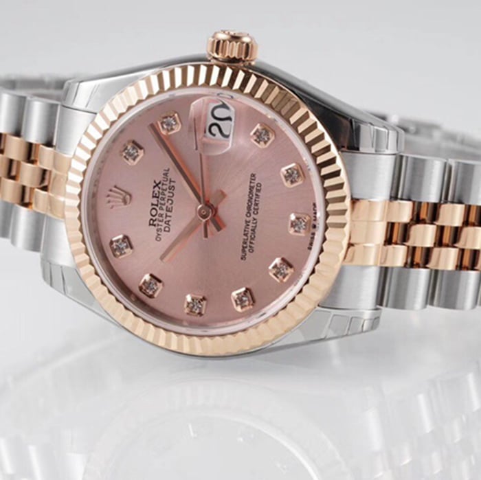 top-tier watch Rolex men's brown plate Oyster Perpetual Datejust steel bracelet watch front view