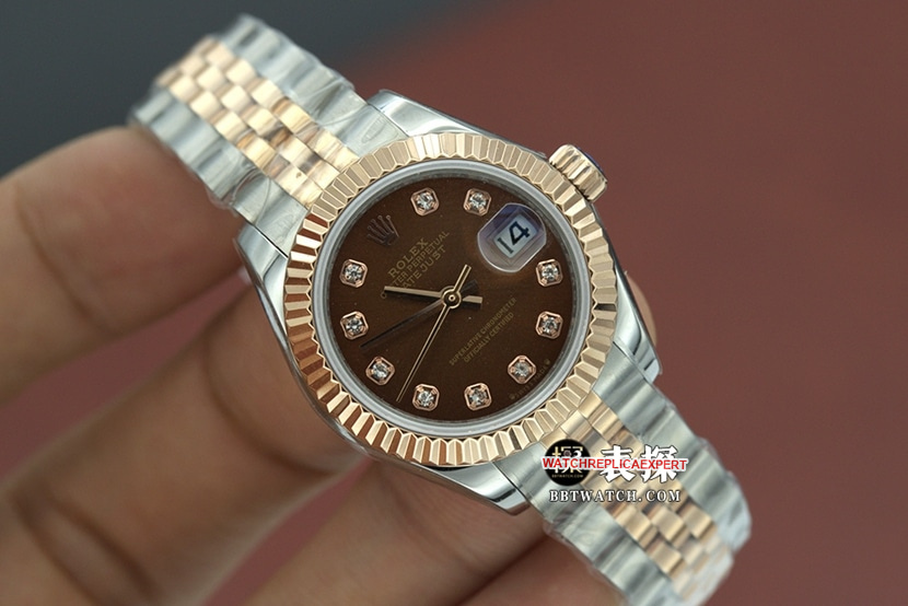 top-tier watch Rolex women's brown plate Oyster Perpetual Datejuststeel bracelet watch front live photo
