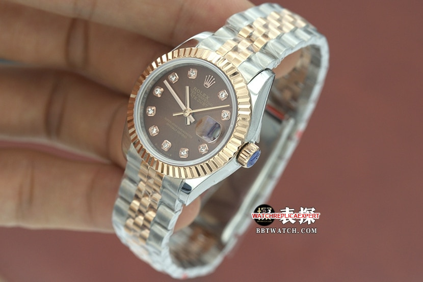 top-tier watch Rolex women's brown plate Oyster Perpetual Datejuststeel bracelet watch side live photo