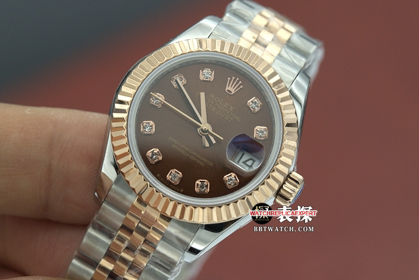 top-tier watch Rolex women's brown plate Oyster Perpetual Datejuststeel bracelet watch front live photo