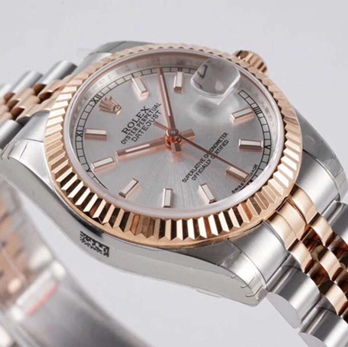 Top-tier watch Rolex men's gray plate Oyster Perpetual Datejust 31mm series steel bracelet watch front view