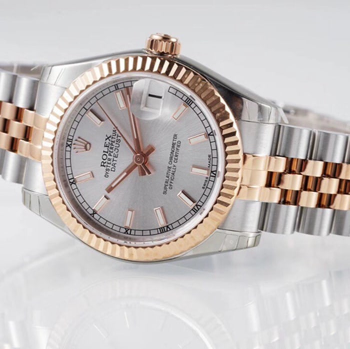 Top-tier watch Rolex men's gray plate Oyster Perpetual Datejust 31mm series steel bracelet watch front view