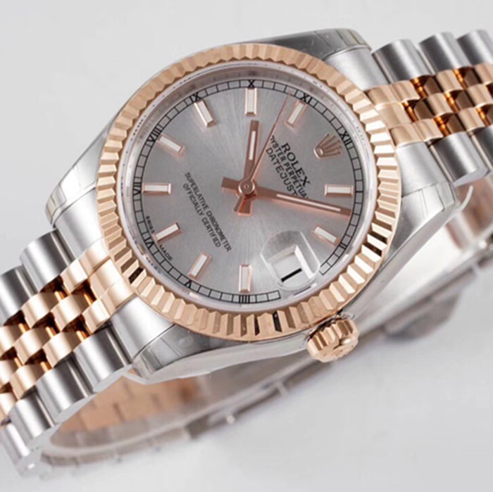 Top-tier watch Rolex men's gray plate Oyster Perpetual Datejust 31mm series steel bracelet watch front view