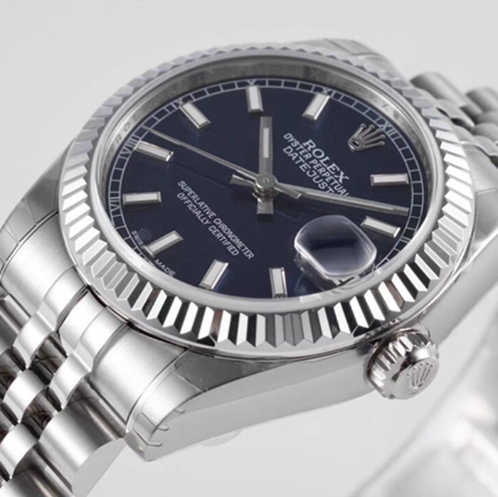 top-tier watch Rolex men's blue dial Oyster Perpetual Datejust 31mm series steel bracelet watch front view