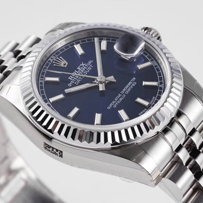 top-tier watch Rolex men's blue dial Oyster Perpetual Datejust 31mm series steel bracelet watch front view