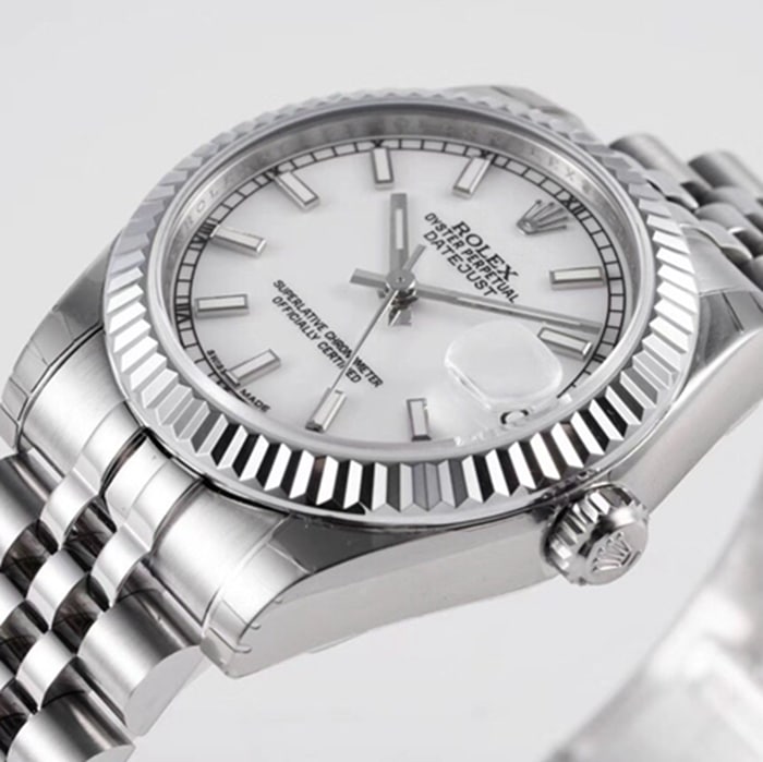 Top-tier watch Rolex men's white dial Oyster Perpetual Datejust 31mm series steel bracelet watch front view