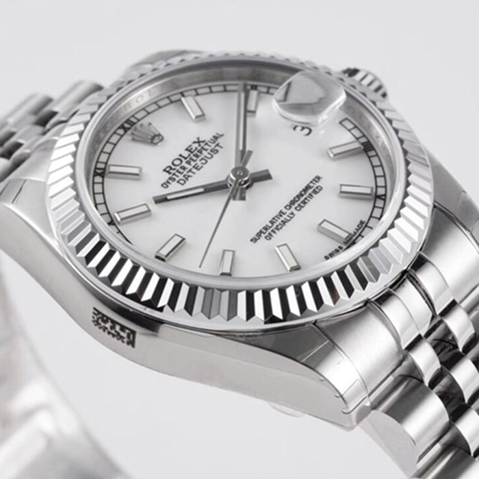 Top-tier watch Rolex men's white dial Oyster Perpetual Datejust 31mm series steel bracelet watch front view