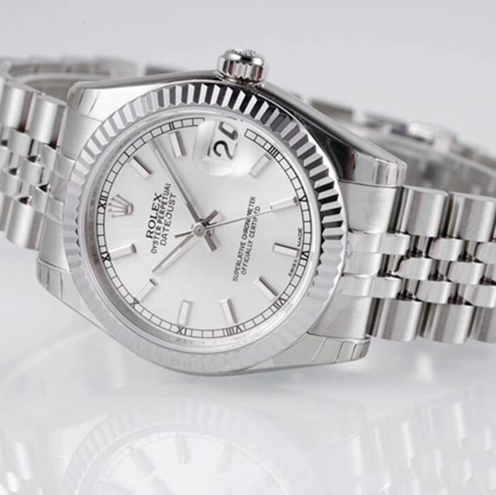Top-tier watch Rolex men's gray plate Oyster Perpetual Datejust 31mm series steel bracelet watch front view