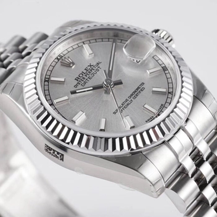 Top-tier watch Rolex men's gray plate Oyster Perpetual Datejust 31mm series steel bracelet watch front view
