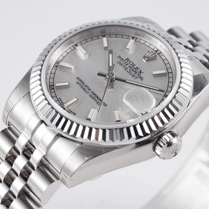 Top-tier watch Rolex men's gray plate Oyster Perpetual Datejust 31mm series steel bracelet watch front view