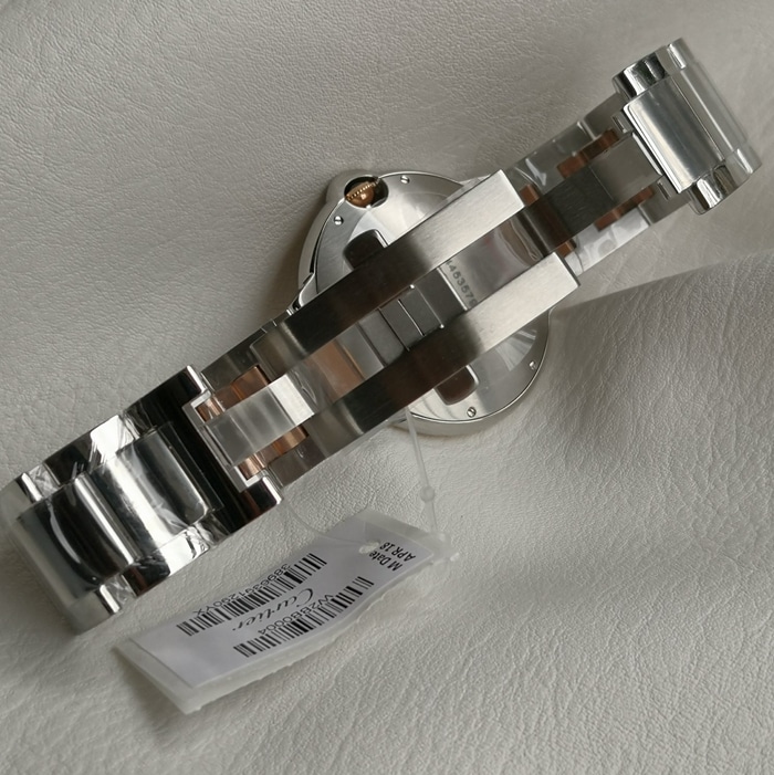 top-tier watch Cartier men's white dial blue balloon series steel bracelet watch clasp picture