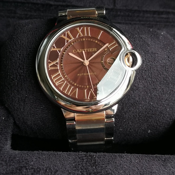 top-tier watch Cartier men's brown dial blue balloon series mechanical watch front view
