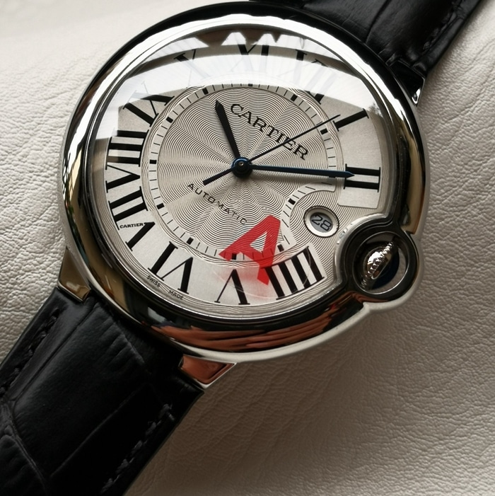 top-tier watch Cartier men's white dial blue balloon series leather strap watch front view