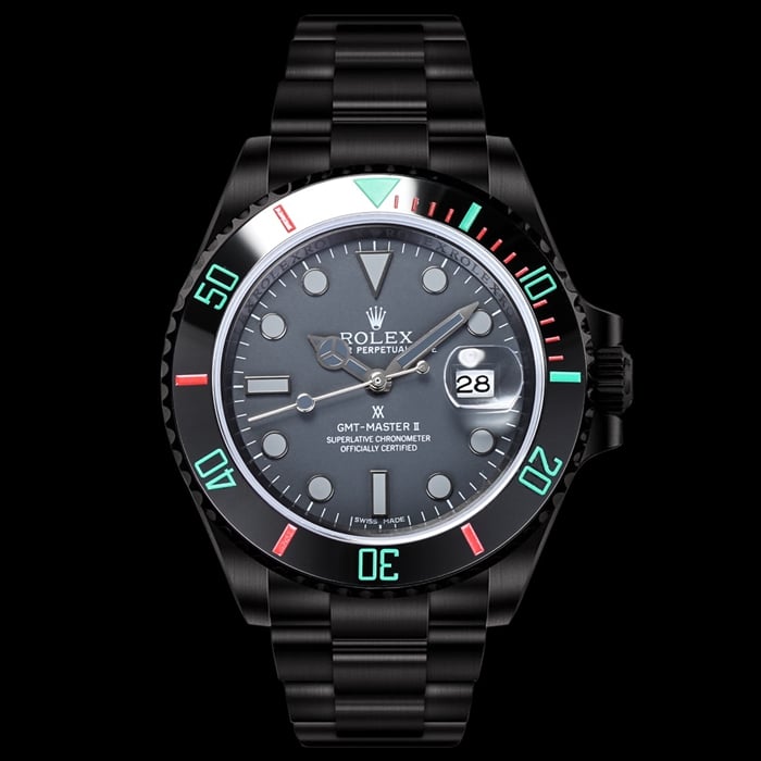 top-tier watch Rolex men's black dialsteel bracelet watch front view