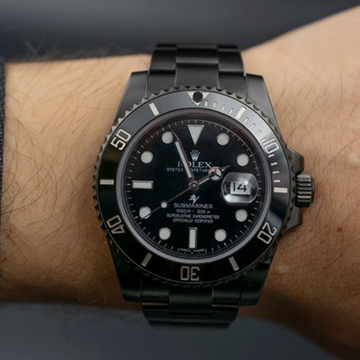 top-tier watch Rolex men's black dial Submariner series steel bracelet watch front view