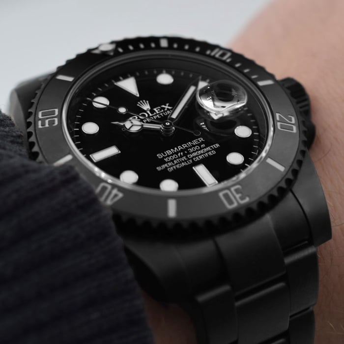 top-tier watch Rolex men's black dial Submariner series steel bracelet watch front view