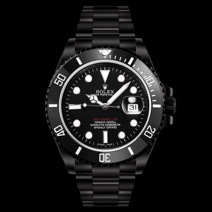 top-tier watch Rolex men's black dial Submariner series steel bracelet watch front view