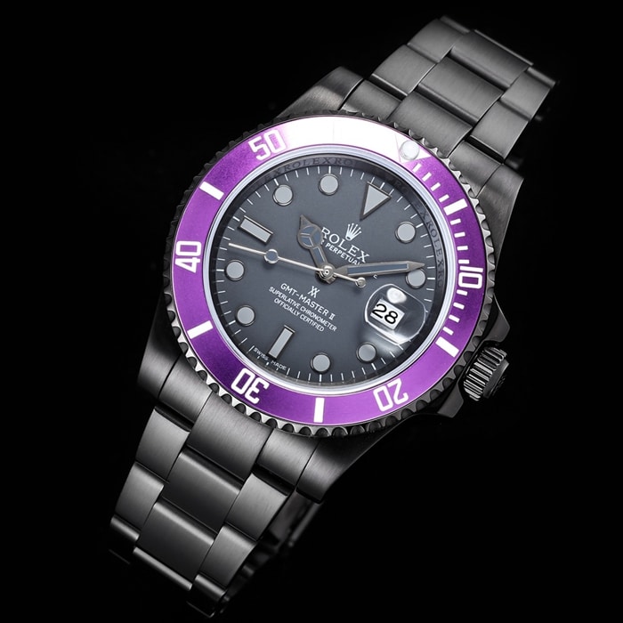 top-tier watch Rolex men's black dial Submariner series steel bracelet watch front view