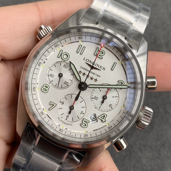 top-tier watch Longines men's white dial pioneer series steel bracelet watch front view