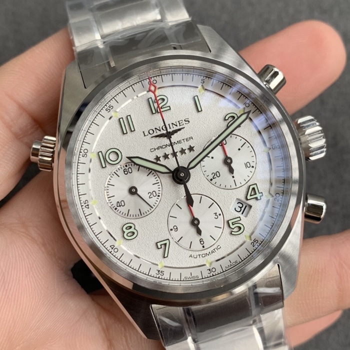 top-tier watch Longines men's white dial pioneer series steel bracelet watch front view