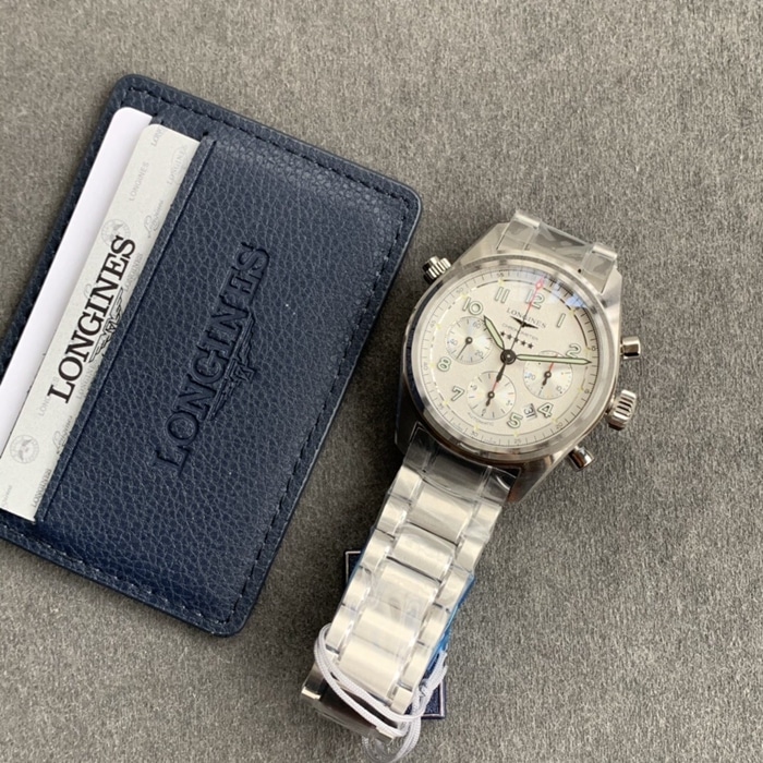 top-tier watch Longines men's white dial pioneer series steel bracelet watch front view