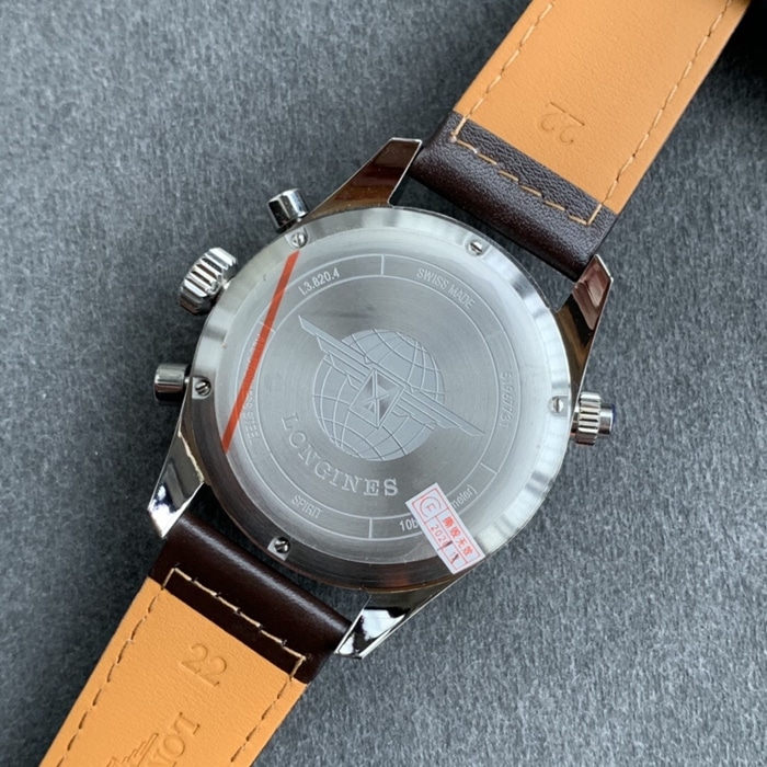 top-tier watch Longines men's black dial pioneer series leather strap watch back cover picture